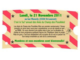 5 à 7 Annuel Des Amis Du Champ – Monday, November 21st.